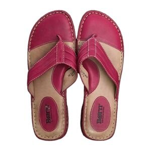 BORN Red Leather Flip Flop Thong Sandals Slides Shoes‎ Womens 8 M Low Wedge